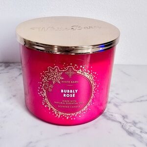 Bath & Body Works, New, Bubbly Rose 3 Wick Scented Essential Oil Candle
